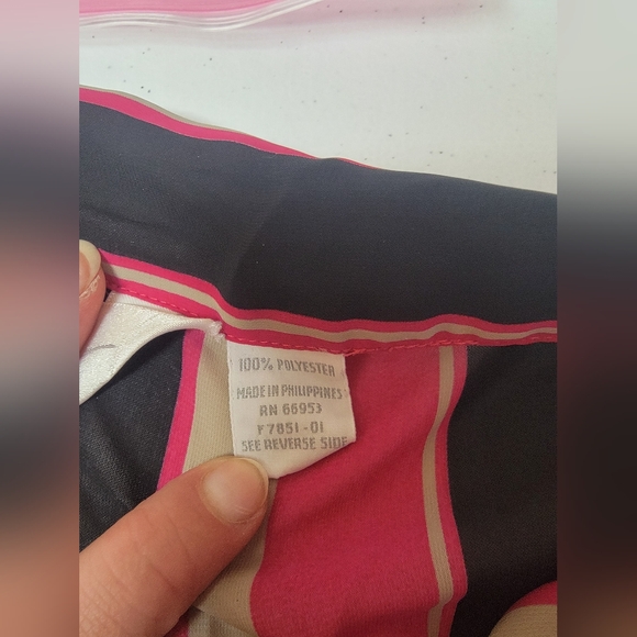 #60 Lady Shapely 38 Pink Black Cream Vertical-Striped Blouse - Picture 6 of 8